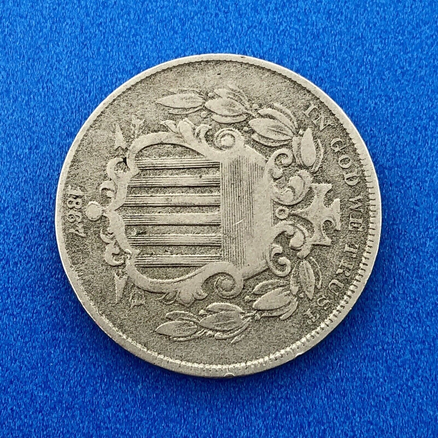 1867 P Shield Nickel Variety 2 Without Rays Better Key Philadelphia Type Coin
