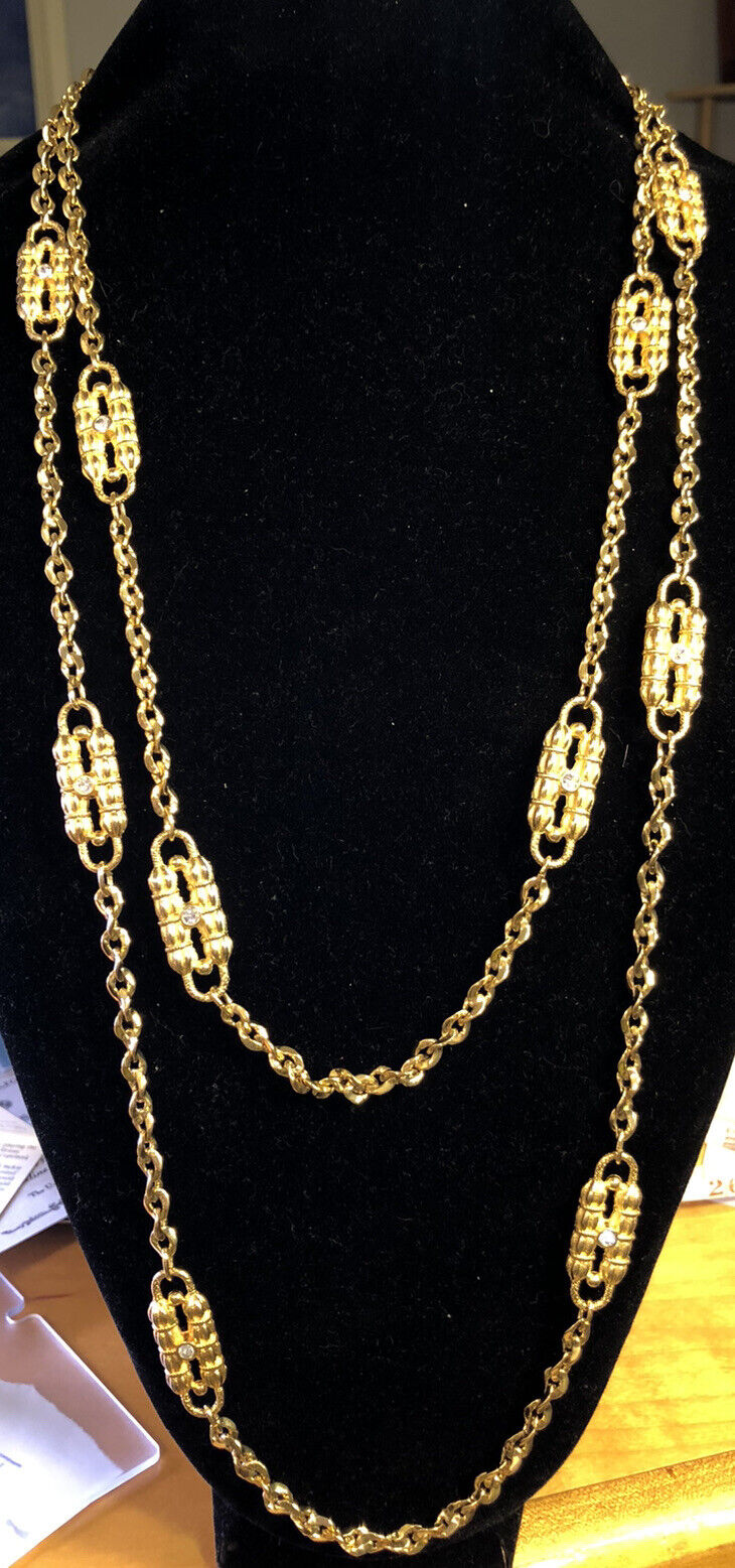 Camrose Kross JBK Jacqueline Kennedy Gold Tone CZ Double Row Paperclip Necklace