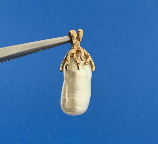 Retro 14K Yellow Gold Nugget Free Form Freshwater Pearl Statement Pendant