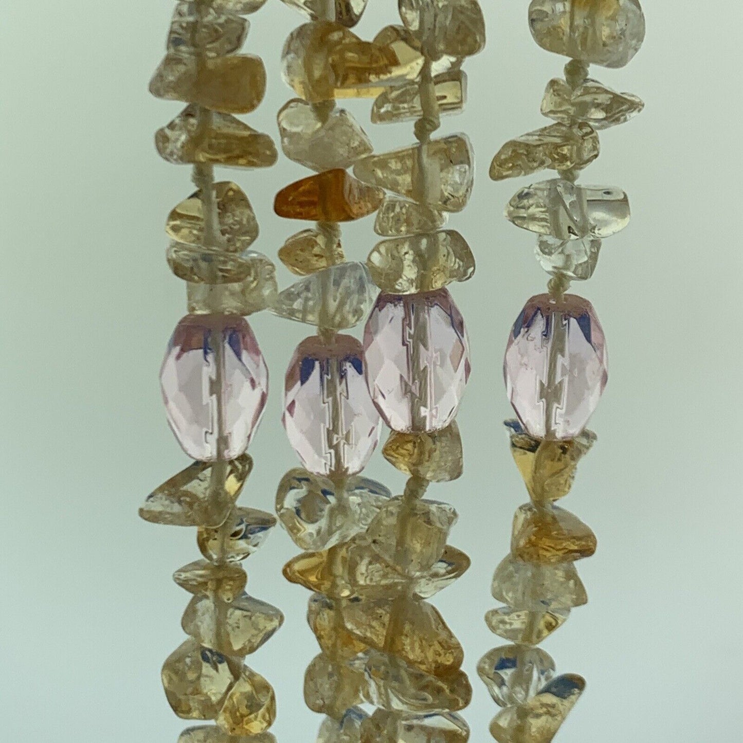 Silver Tone Carved Rose Quartz Flower Chunky Citrine Healing Statement Necklace