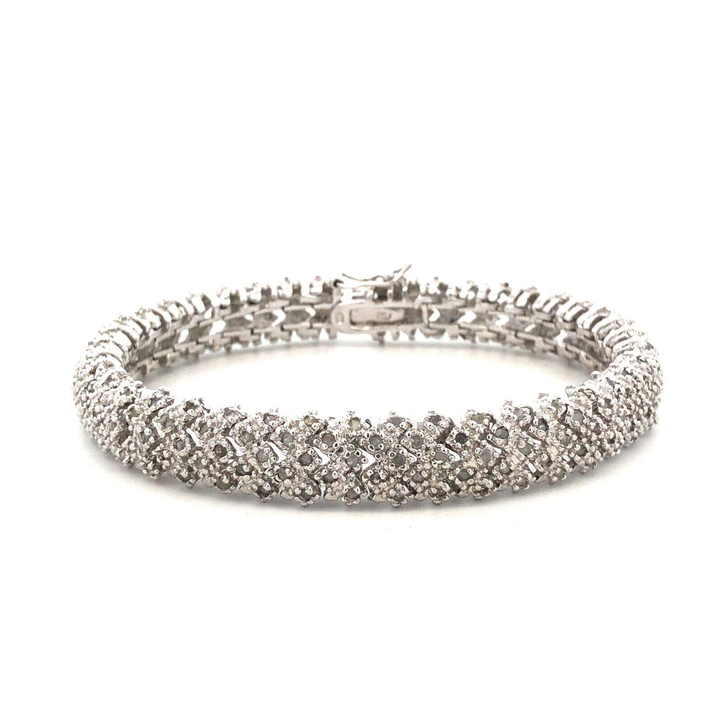Designer DBJ 925 Sterling Silver Round Diamond Cluster Tennis Bracelet
