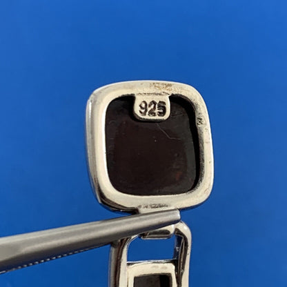 Modernist 925 Sterling Silver Garnet Cabochon Statement Dangle Stud Earrings