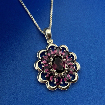 Designer Sterling Silver 925 Purple Cubic Zirconia CZ Flower Cluster Necklace