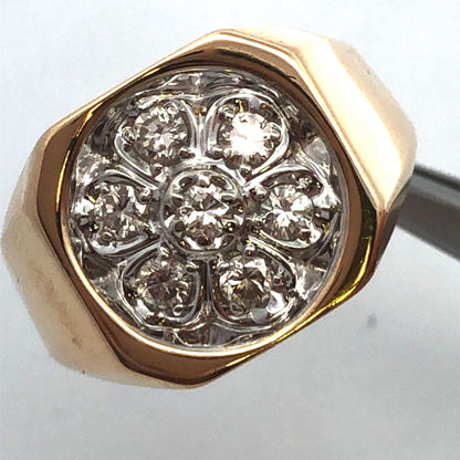 Vintage Trubrite 10K Yellow Gold Diamond Cluster Square Top Cocktail Ring