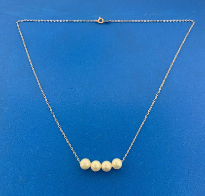 Designer 14K Yellow Gold Pearl Quartet Station Necklace