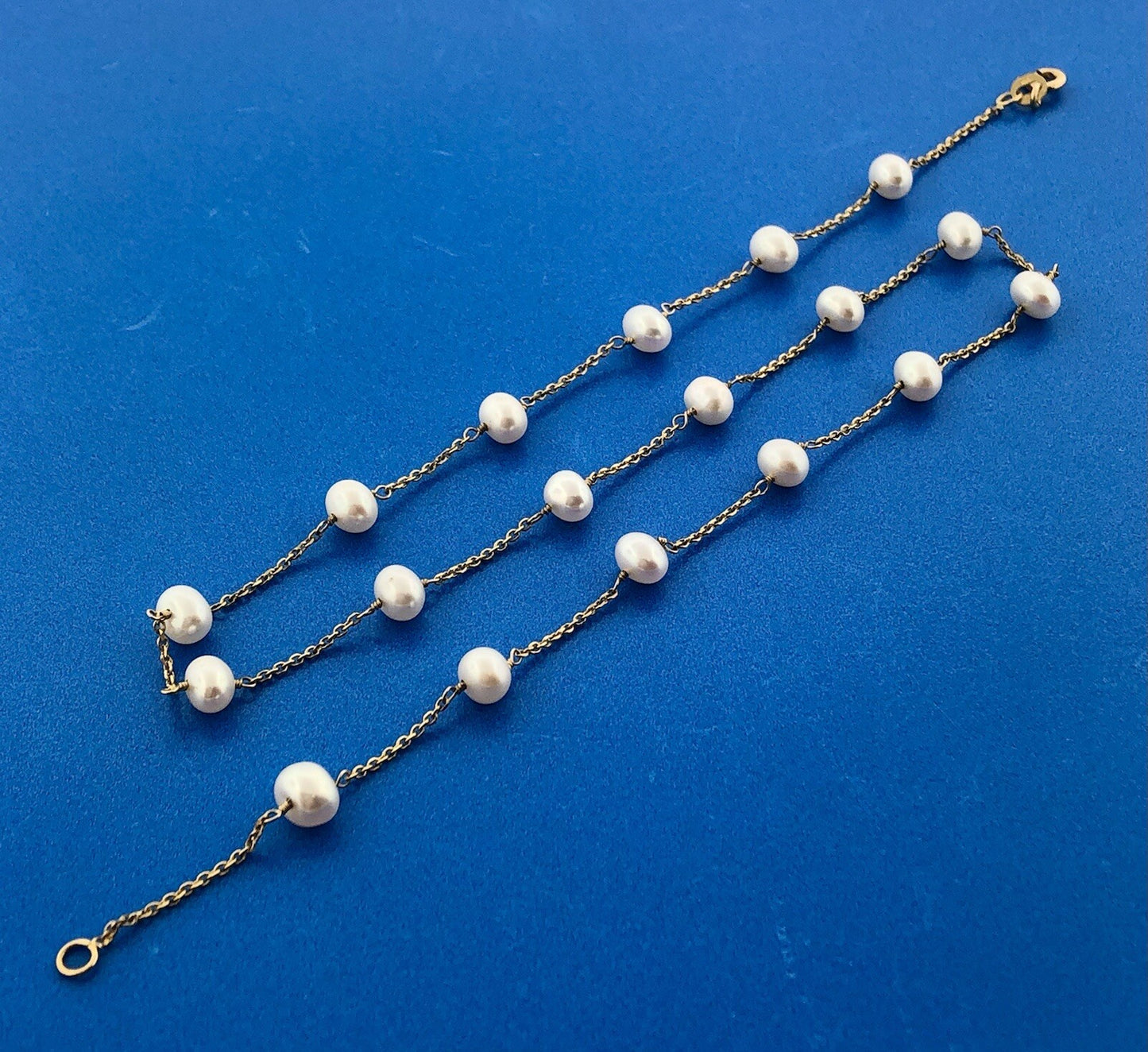 Designer RCI 14K Yellow Gold Cultured Pearl Station Necklace