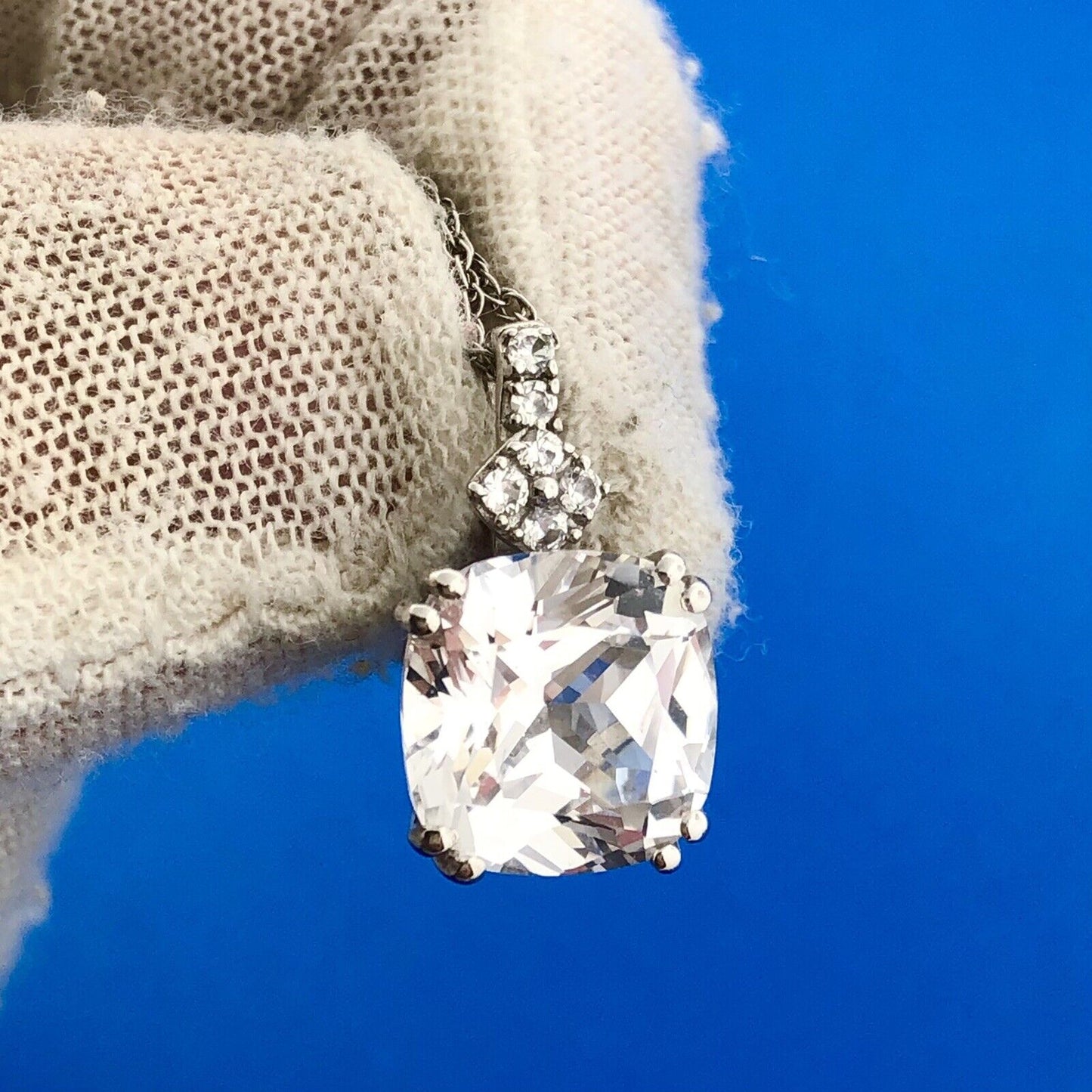 Designer 925 Sterling Silver White Topaz Diamond November Pendant Necklace