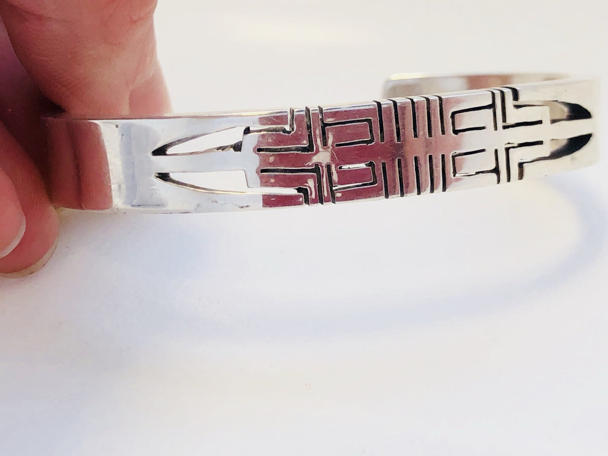 Artisan Sterling Silver 925 Geometric Open Work Modernist Cuff Bracelet