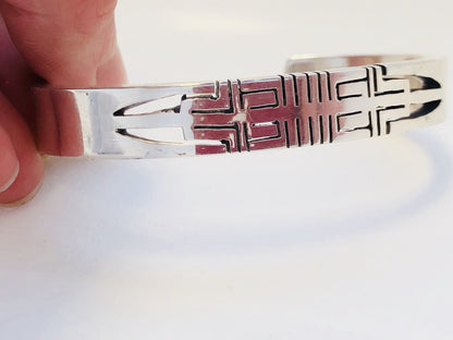 Artisan Sterling Silver 925 Geometric Open Work Modernist Cuff Bracelet
