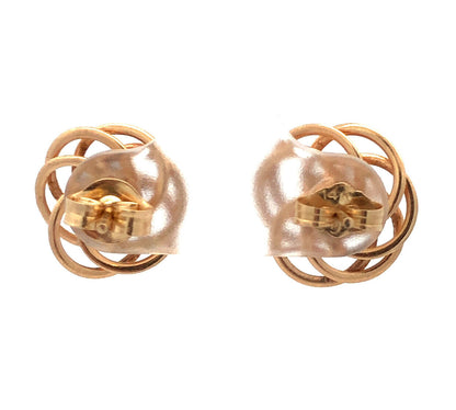 Designer 14K Yellow Gold Diamond Spiral Modernist Floral Statement Stud Earrings