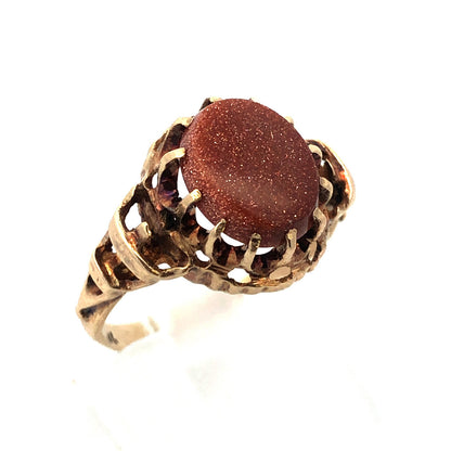 Vintage Estate 14K Yellow Gold Oval Goldstone Cocktail Ring