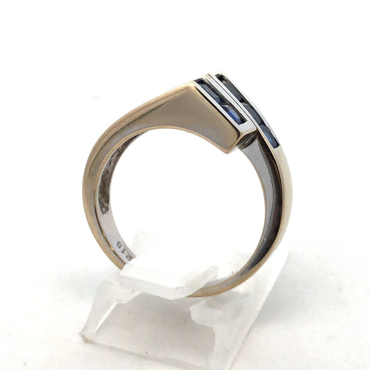 Modernist 18k White Gold Sapphire September Anniversary Birthday Abstract Ring