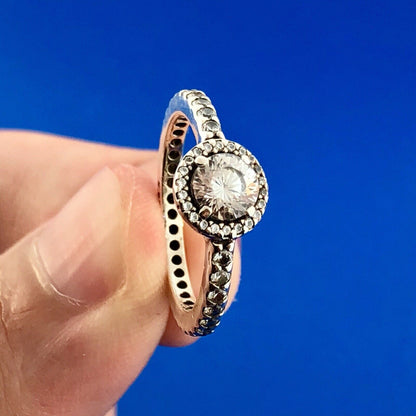 Authentic Pandora 925 Sterling Silver Cubic Zirconia CZ Round Sparkle Halo Ring