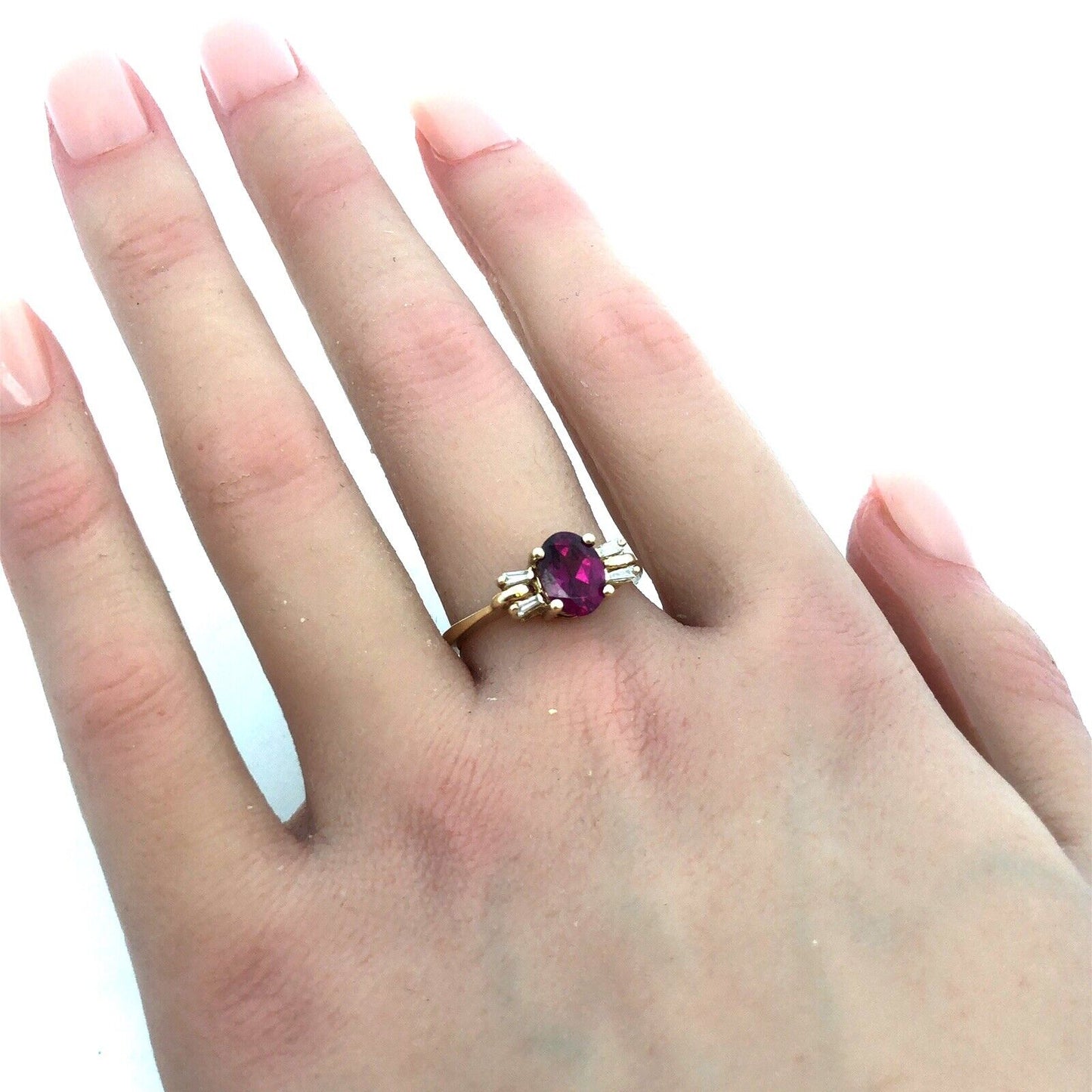 Designer SBT 14K Yellow Gold Oval Pink Tourmaline Diamond Accent Cocktail Ring
