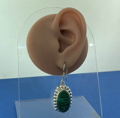 Vintage Taxco Mexico Designer Sterling Silver 925 Malachite Statement Earrings
