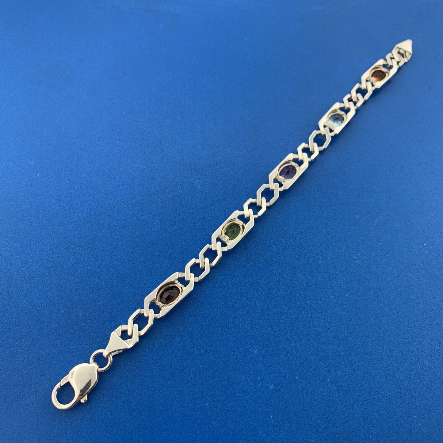 Designer 925 Sterling Silver Mixed Oval Gemstones Statement Tennis Bracelet