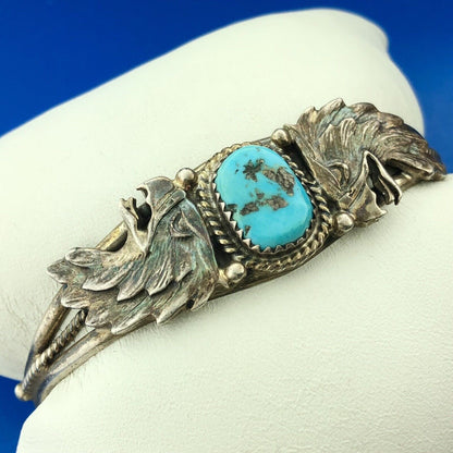 Stunning Sterling Silver Cabochon Turquoise Native American Eagle Cuff Bracelet