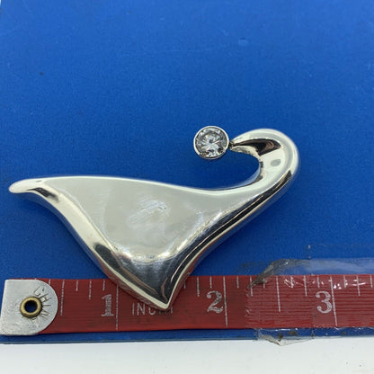 Taxco 925 Sterling Silver Cubic Zirconia Modernist Santa Hat Brooch Pendant