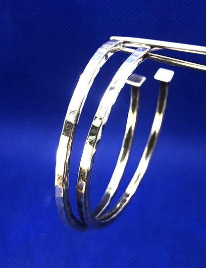 Designer 925 Sterling Silver Hammered Hoop Statement Earrings