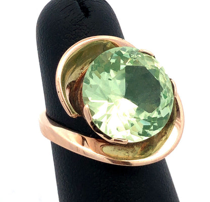 Custom 14K Yellow Gold Round Green Amethyst/Prasiolite Modernist Statement Ring