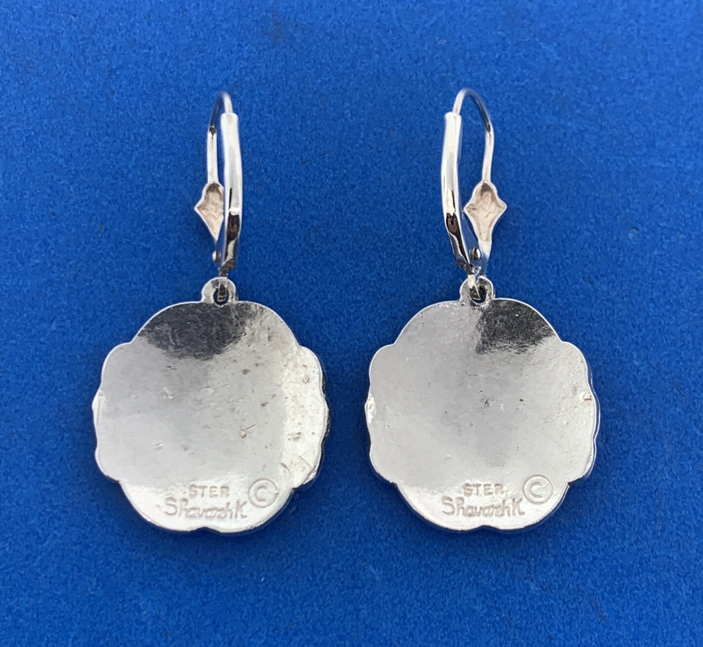 Designer Shavarsh K 925 Sterling Silver Floral Scroll Disc Drop Dangle Earrings