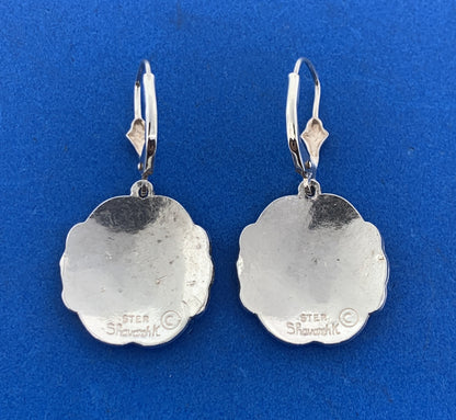 Designer Shavarsh K 925 Sterling Silver Floral Scroll Disc Drop Dangle Earrings