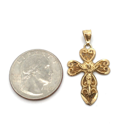 10K Yellow Gold Filigree Cross Crucifix Catholic Gift Religious Pendant