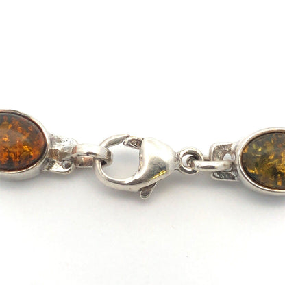 Vintage 925 Sterling Silver Oval Round Cabochon Amber Tennis Bracelet