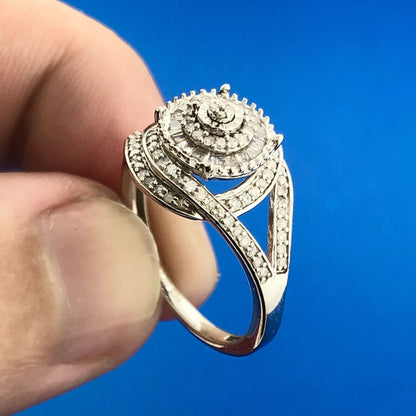 Designer SJD 925 Sterling Silver Diamond Engagement Bridal Anniversary Ring