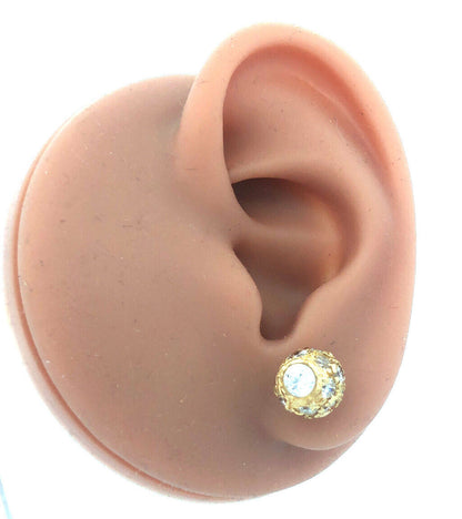 Estate 14K Yellow Gold Cubic Zirconia CZ Disco Ball Statement Stud Earrings