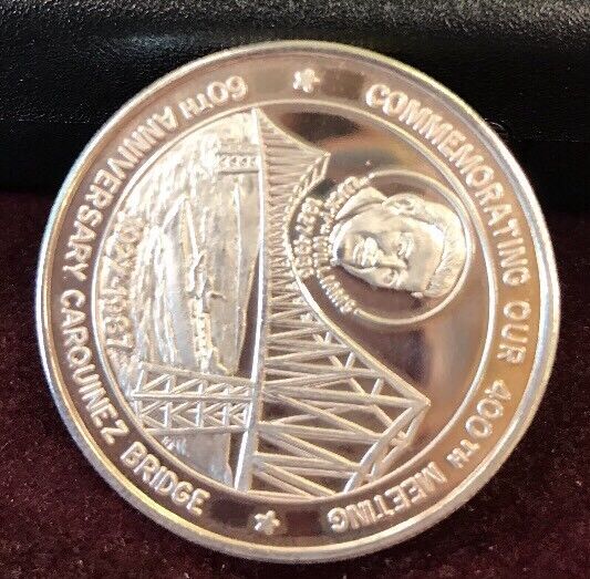 1987 Vallejo Numismatic Society 400th Meeting/60th Anniv Carquinez Bridge .999