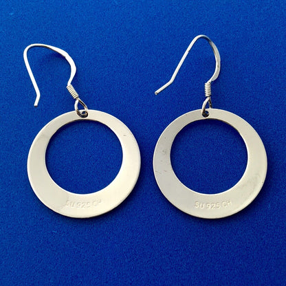 Designer Modernist 925 Sterling Silver Tapered Circle Disc Hoop Earrings