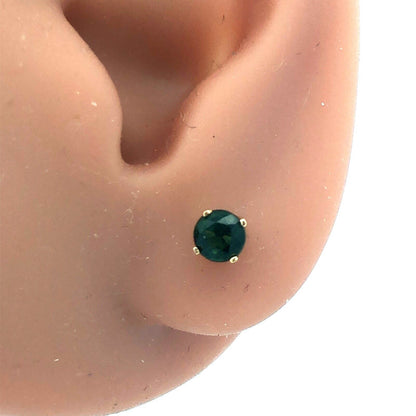 Lovely 14k Yellow Gold Round Cut Green Amethyst Stud Earrings w/ Friction Backs