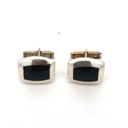 Vintage Taxco Mexico Alpaca Silver Black Onyx Men's Suit Dress Cufflinks