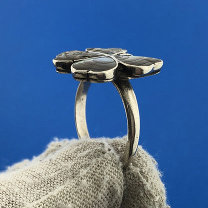 Vintage Sterling Silver 925 Abalone Butterfly Statement Cocktail Ring