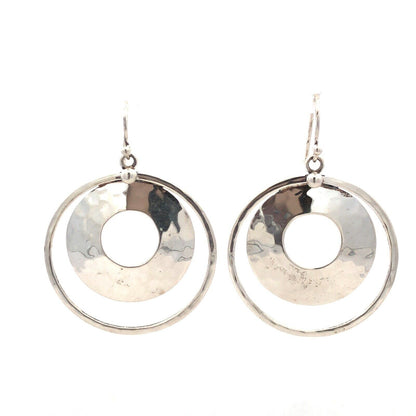 Designer Silpada Sterling Silver Hammered Modernist Round Hook Dangle Earrings