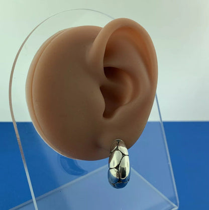 Vintage 925 Sterling Silver Pebbled Snake Skin 3 Dimensional Half Hoop Earrings