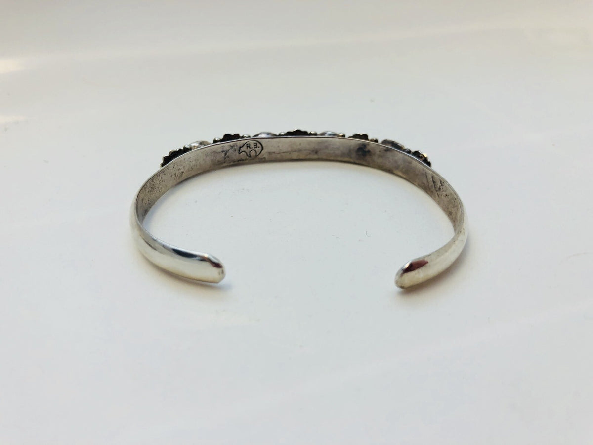 Navajo Running Bear R.B. Sterling Silver Pink Mother Of Pearl Flower Bracelet
