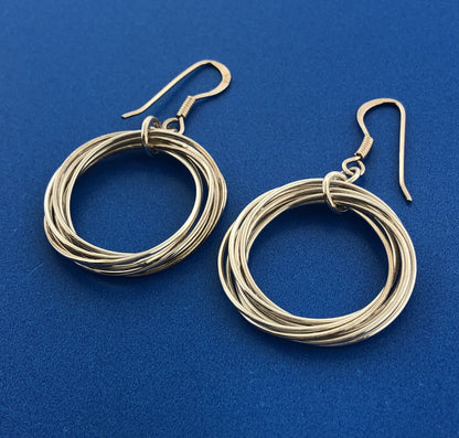Stunning Sterling Silver 925 Bound Multi Ring Dangle Hook Earrings