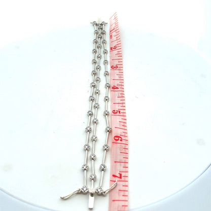 Designer FAS 925 Sterling Silver CZ Station Three Strand Bar Link Bracelet