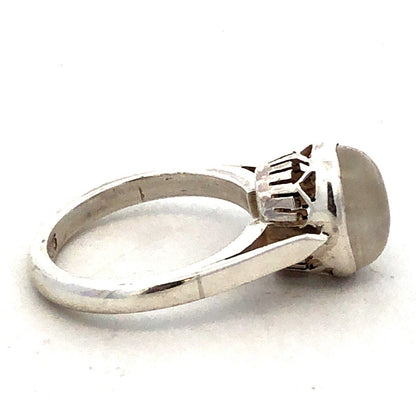 Estate 925 Sterling Silver Oval Moonstone Bezel Solitaire Ring