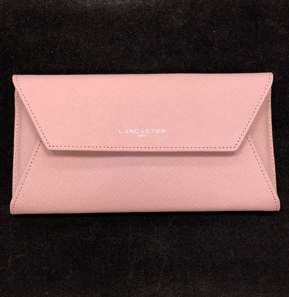 Lancaster Paris Taupe Purple Leather Large Flat Wallet NIB