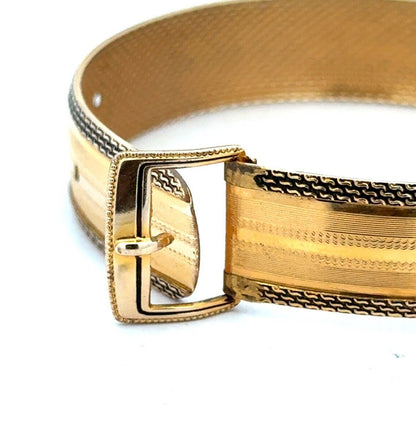 Vintage Hayward 10K Yellow Gold-Filled Belt Buckle Textured Bangle Bracelet