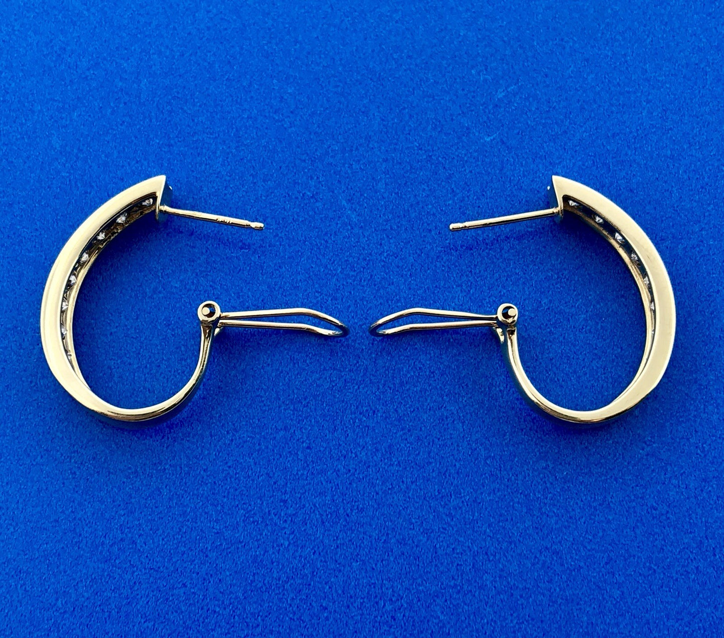 Stunning 10K Yellow Gold Diamond Elongated Bridal Wedding Hoop Earrings