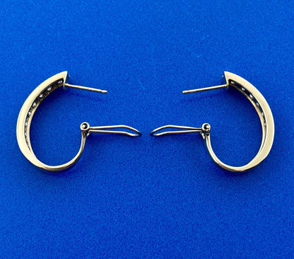 Stunning 10K Yellow Gold Diamond Elongated Bridal Wedding Hoop Earrings