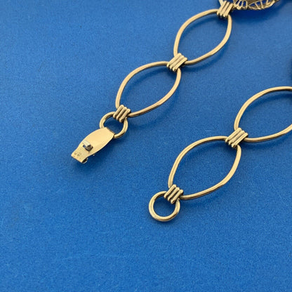 Art Deco AMCO Gold Filled Sterling Silver Faceted Blue Glass Oval Link Bracelet