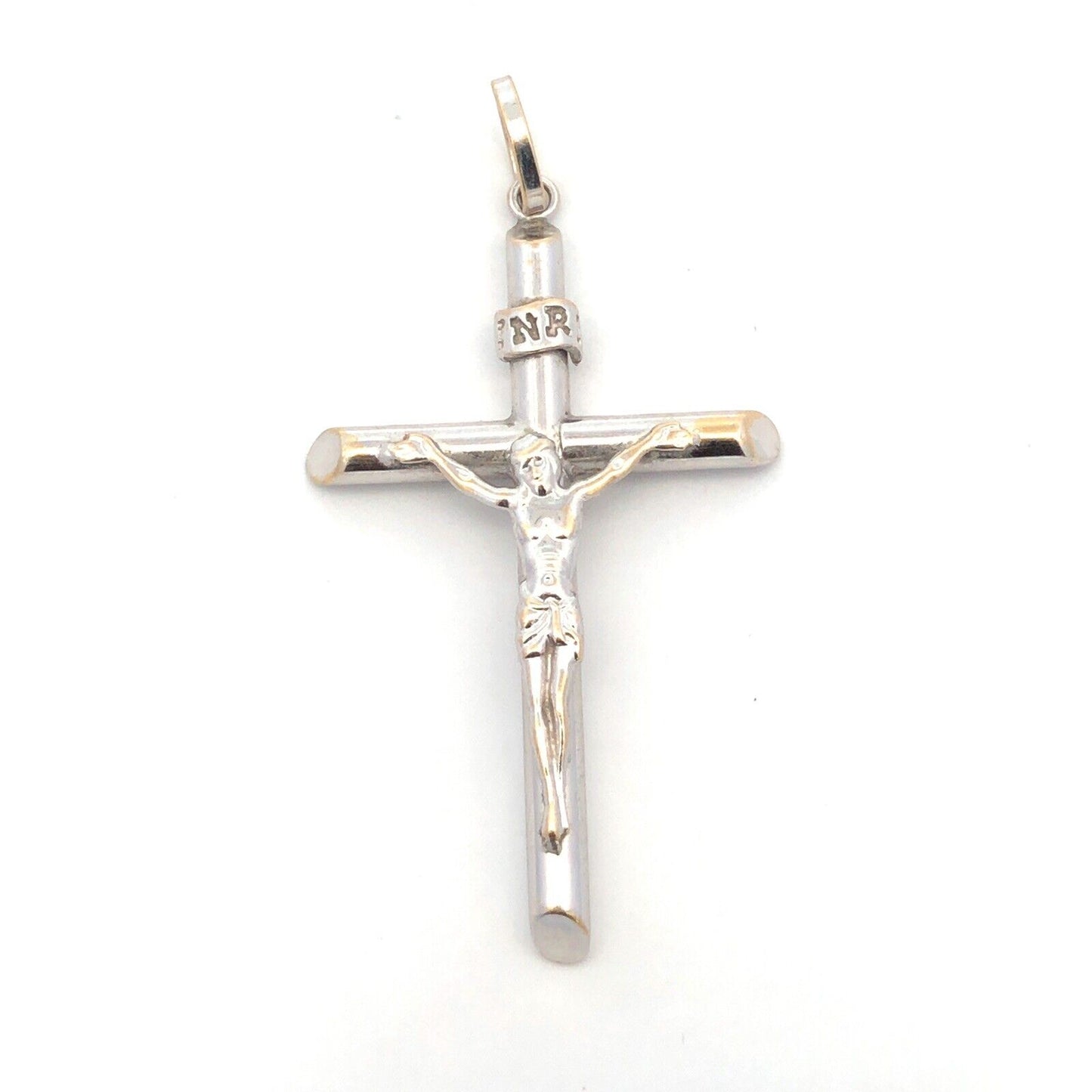 18K White Gold Polished Jesus Crucifix Religious Statement Cross Pendant