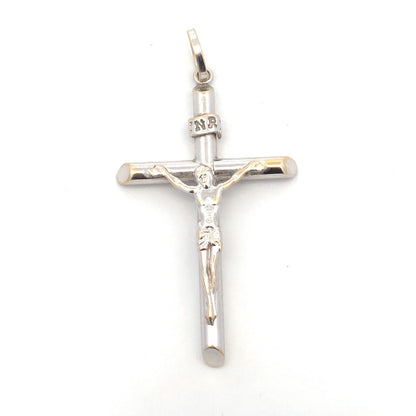 18K White Gold Polished Jesus Crucifix Religious Statement Cross Pendant