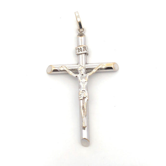 18K White Gold Polished Jesus Crucifix Religious Statement Cross Pendant