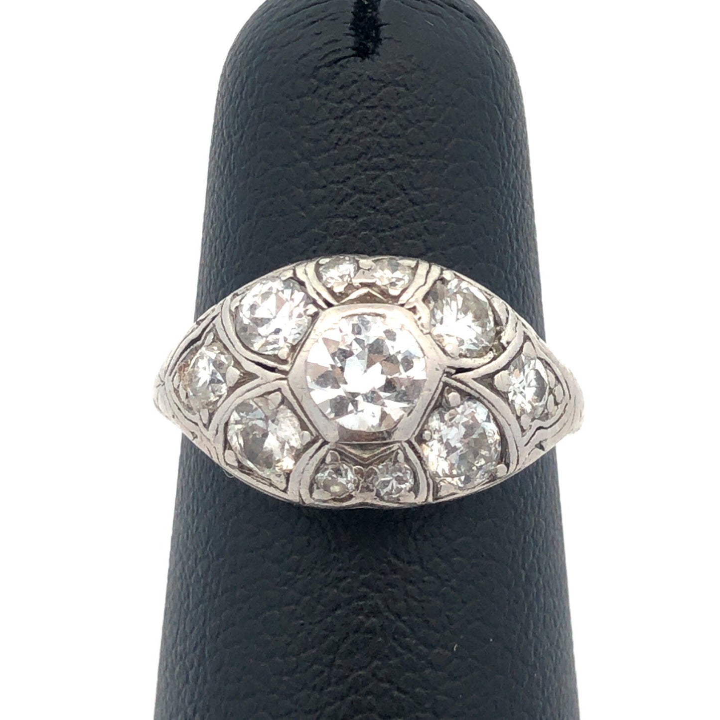 Vintage Platinum Round Diamond Cluster Anniversary Ring